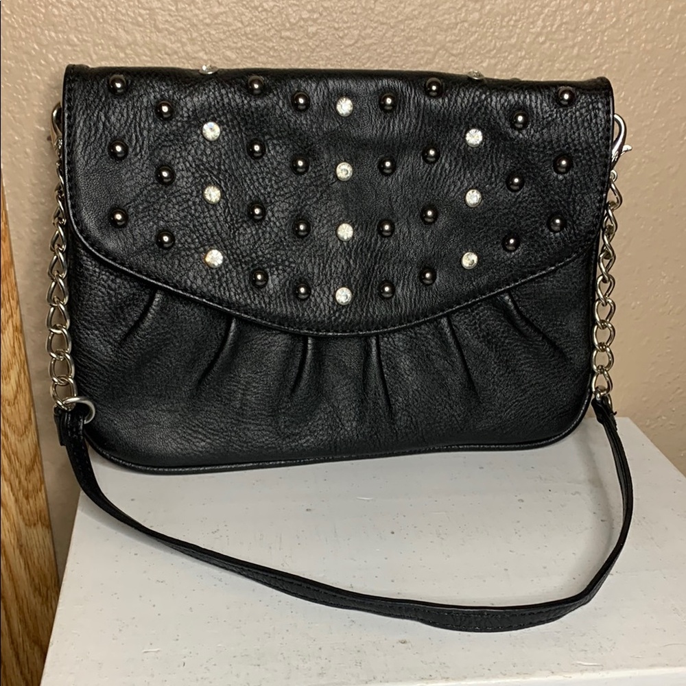 GRACE ADELE Black Studded Rhinestone Clutch or Shoulder Bag